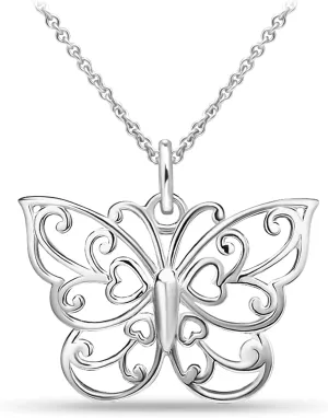 SEA OF ICE Silver Butterfly Necklace  18 Inch Sterling Silver Butterfly Chain  Elegant Filigree Pendant Necklace for Women Skin Friendly Necklaces Aesthetic Ideal for Party, Everyday Wear