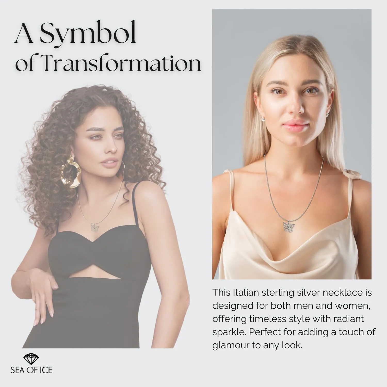 SEA OF ICE Silver Butterfly Necklace  18 Inch Sterling Silver Butterfly Chain  Elegant Filigree Pendant Necklace for Women Skin Friendly Necklaces Aesthetic Ideal for Party, Everyday Wear