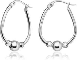 SEA OF ICE Sterling Silver Polish Trendy Dangle Drop Beaded Hoop Earrings 18x24mm Oval Round Sterling Silver Earrings for Women  Nickel-Free Jewelry