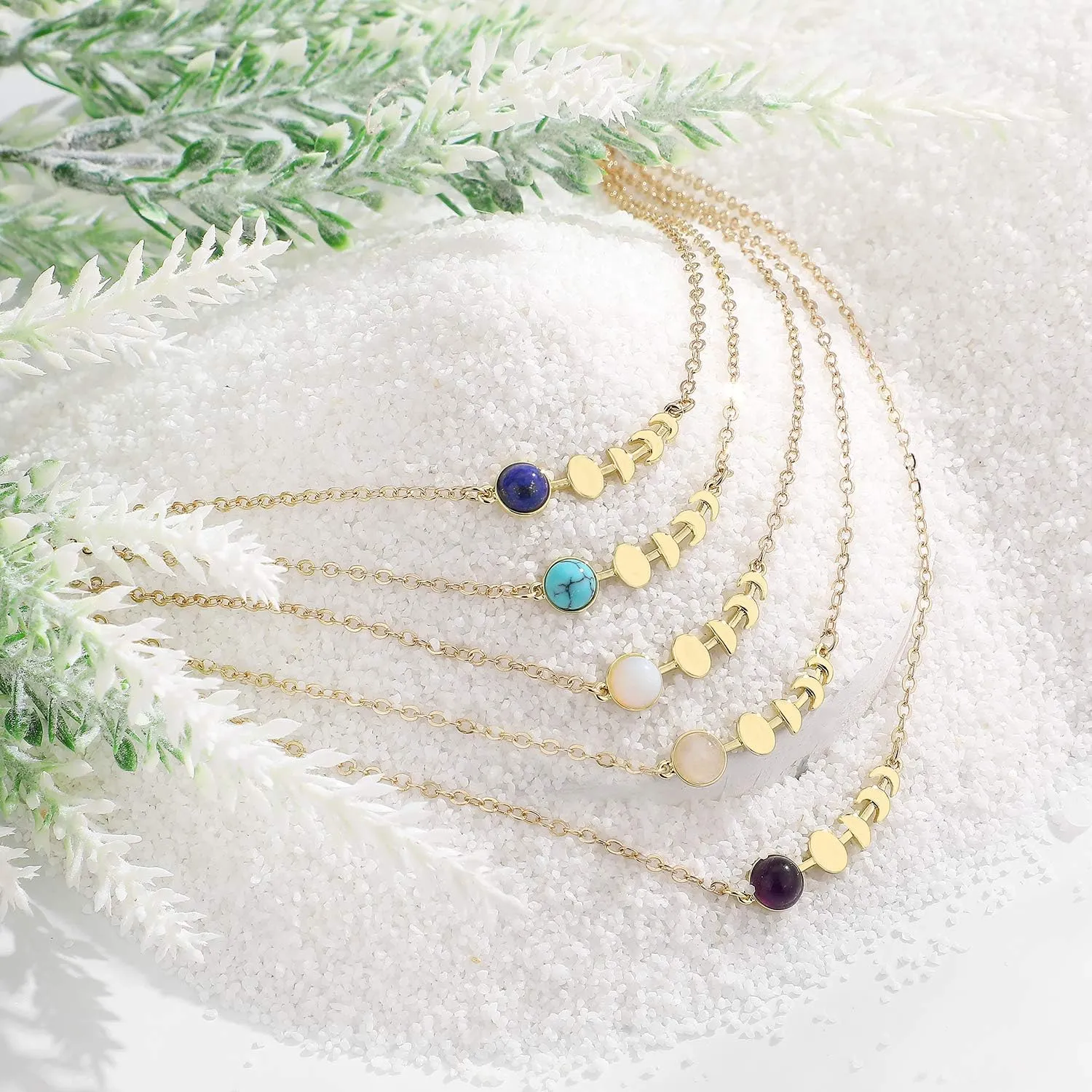 sedmart Moon Phase Turquoise Jewelry Necklace for Women Girls,Natural Stone Opal Silver Necklace Valentine's Day Jewelry Gifts for Women,Mothers Day Birthday Gifts