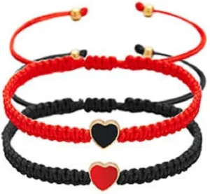 Set of 2 Colorful Heart Beaded Matching Bracelets for Couples and Friendships Pinky Promise Heart Braided Leather Rope Bangle Wrist Adjustable Bracelets Valentines Gifts