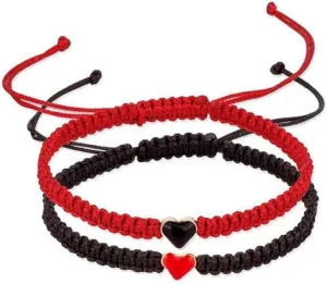 Set of 2 Colorful Heart Beaded Pair Handmade Bracelet for Couple and Friendship BFF Bracelet Adjustable Bracelet Set for Valentine's Day Gift