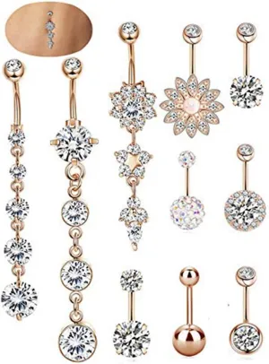 SEVENSTONE 10PCS Stainless Steel Belly Button Rings for Girls Women Navel Piercing Bars Body Jewelry