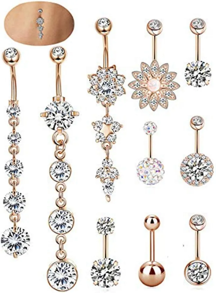 SEVENSTONE 10PCS Stainless Steel Belly Button Rings for Girls Women Navel Piercing Bars Body Jewelry