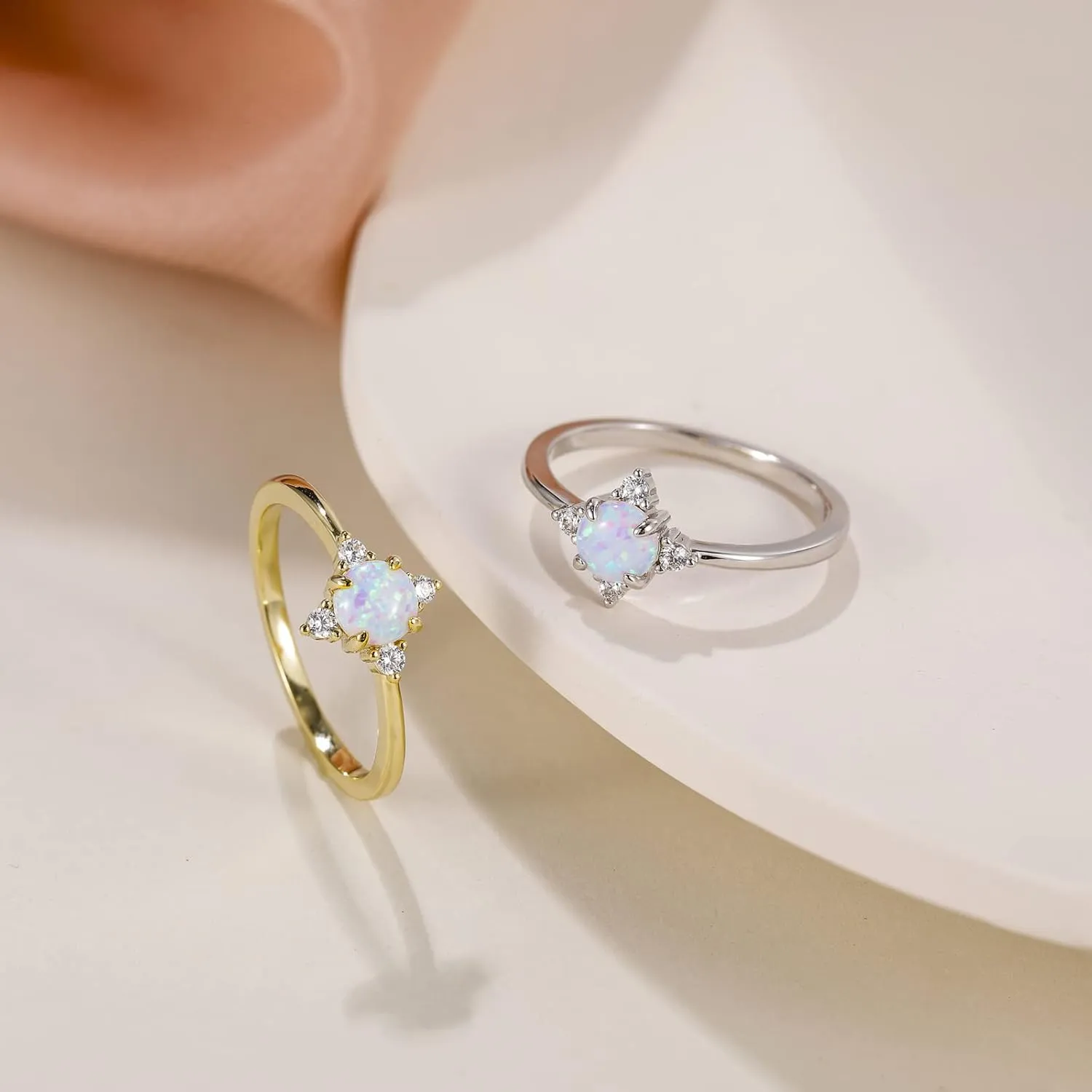 SHINYSO 14K Gold Plated Wedding Band for Women Thin Stackable Rings Opal Dainty Cubic Zirconia CZ Promise Engagement Ring Size 4-10