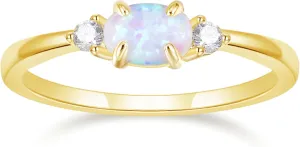 SHINYSO 14K Gold Plated Wedding Bands for Women Opal Cubic Zirconia Ring Stackable CZ Pave Eternity Engagement Rings for Women Size 4-10