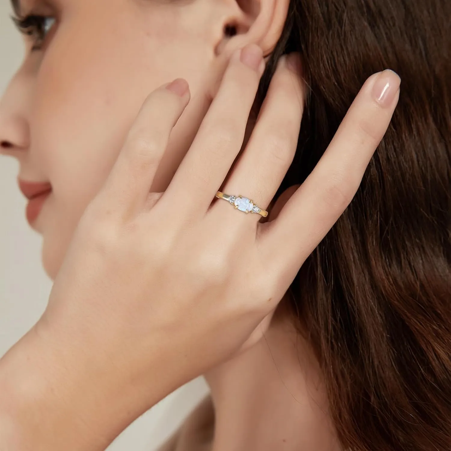 SHINYSO 14K Gold Plated Wedding Bands for Women Opal Cubic Zirconia Ring Stackable CZ Pave Eternity Engagement Rings for Women Size 4-10