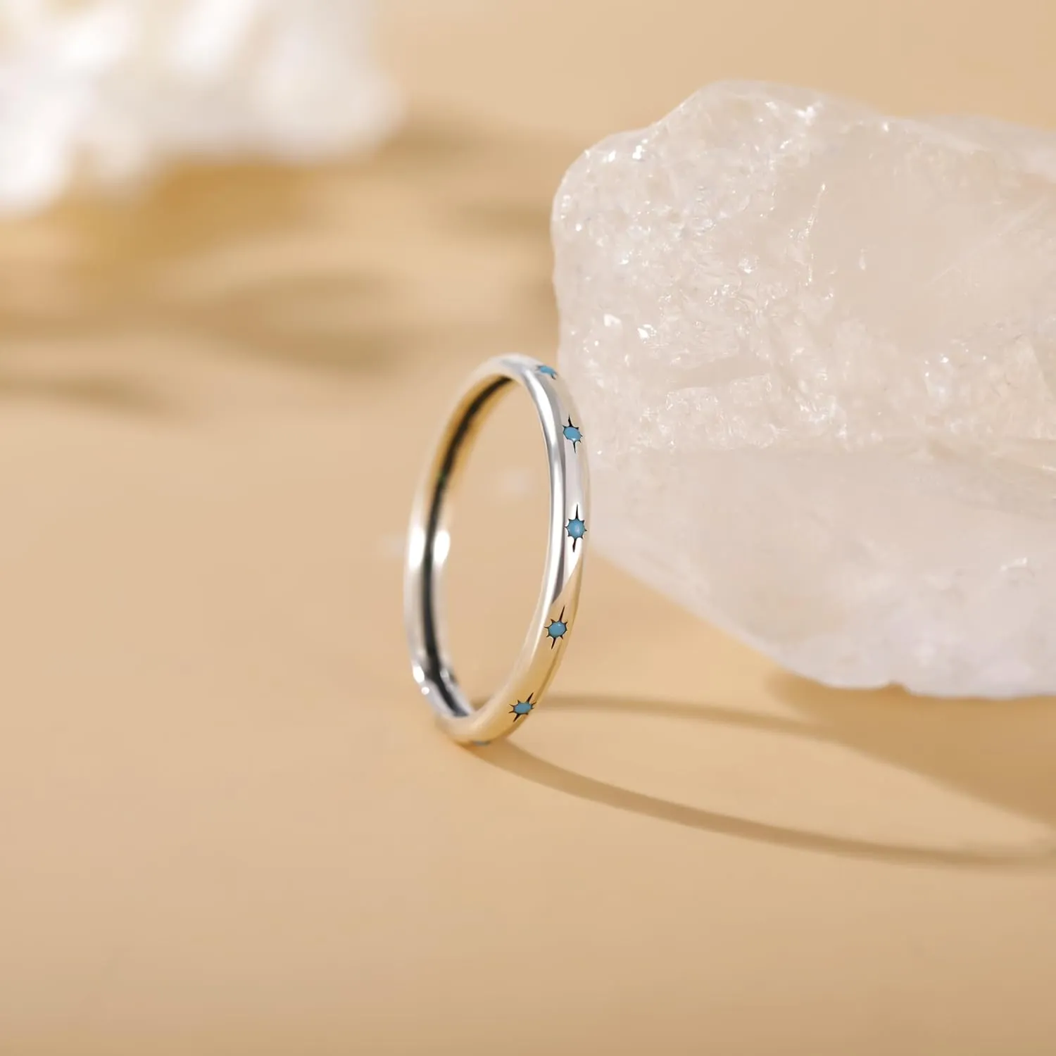 SHINYSO 925 Sterling Silver Ring Engagement Wedding Band with Blue Turquoise Stackable Rings for Her Size 4-10