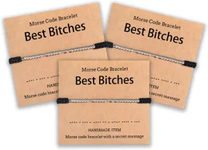 Shonyin Valentines Day Gift for Best Bitches Morse Code Bracelet Best Friend Gift for Women Funny Friendship Gift 2/3 PCS Christmas Friendsgiving Day Gift