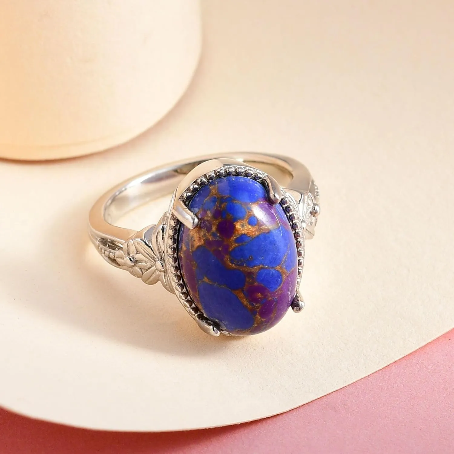 SHOP LC Purple Turquoise Ring Boho Western Solitaire Turquoise Rings for Women Platinum Plated Statement Jewelry Promise Ring Birthday Gifts