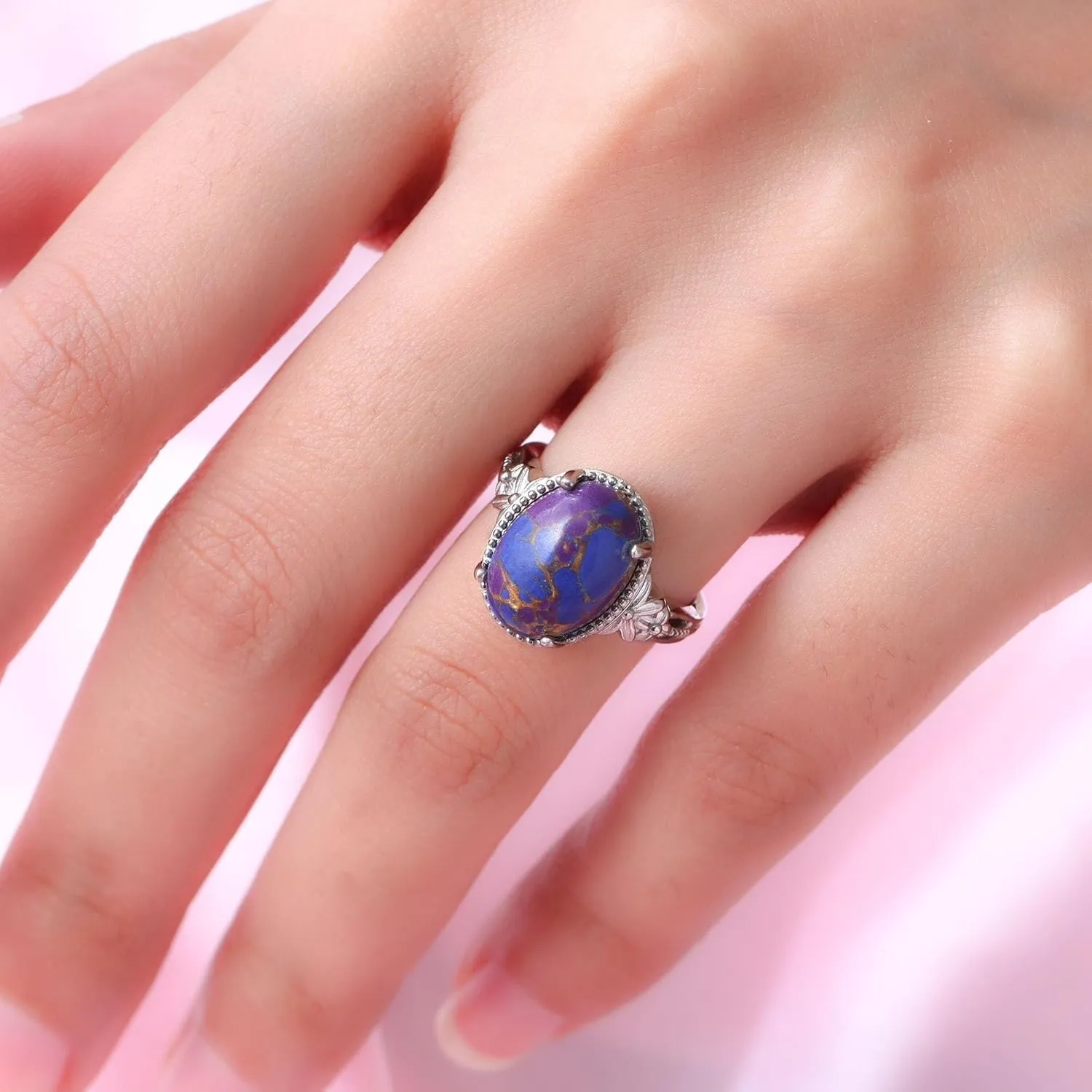 SHOP LC Purple Turquoise Ring Boho Western Solitaire Turquoise Rings for Women Platinum Plated Statement Jewelry Promise Ring Birthday Gifts