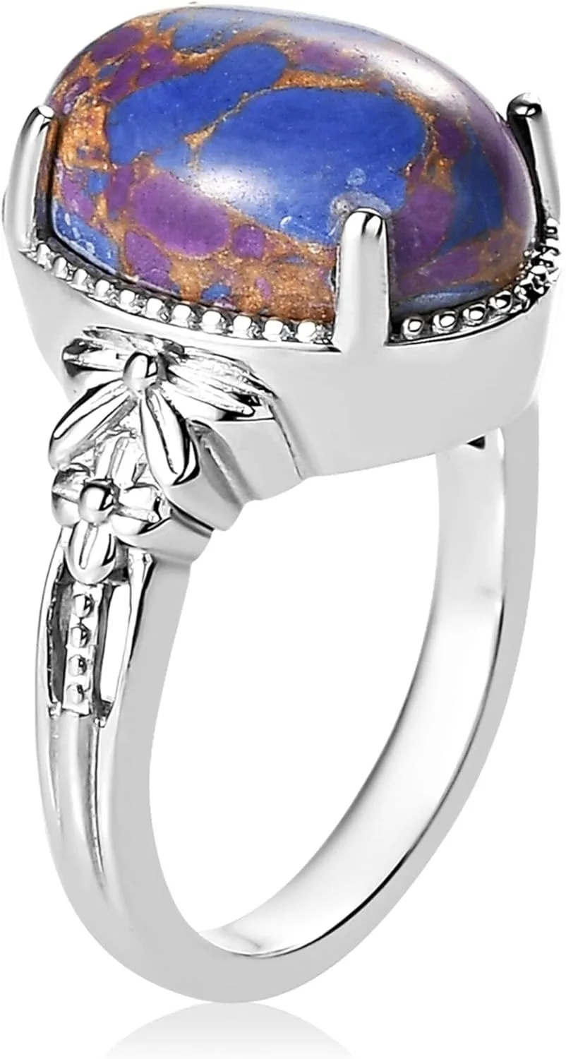 SHOP LC Purple Turquoise Ring Boho Western Solitaire Turquoise Rings for Women Platinum Plated Statement Jewelry Promise Ring Birthday Gifts