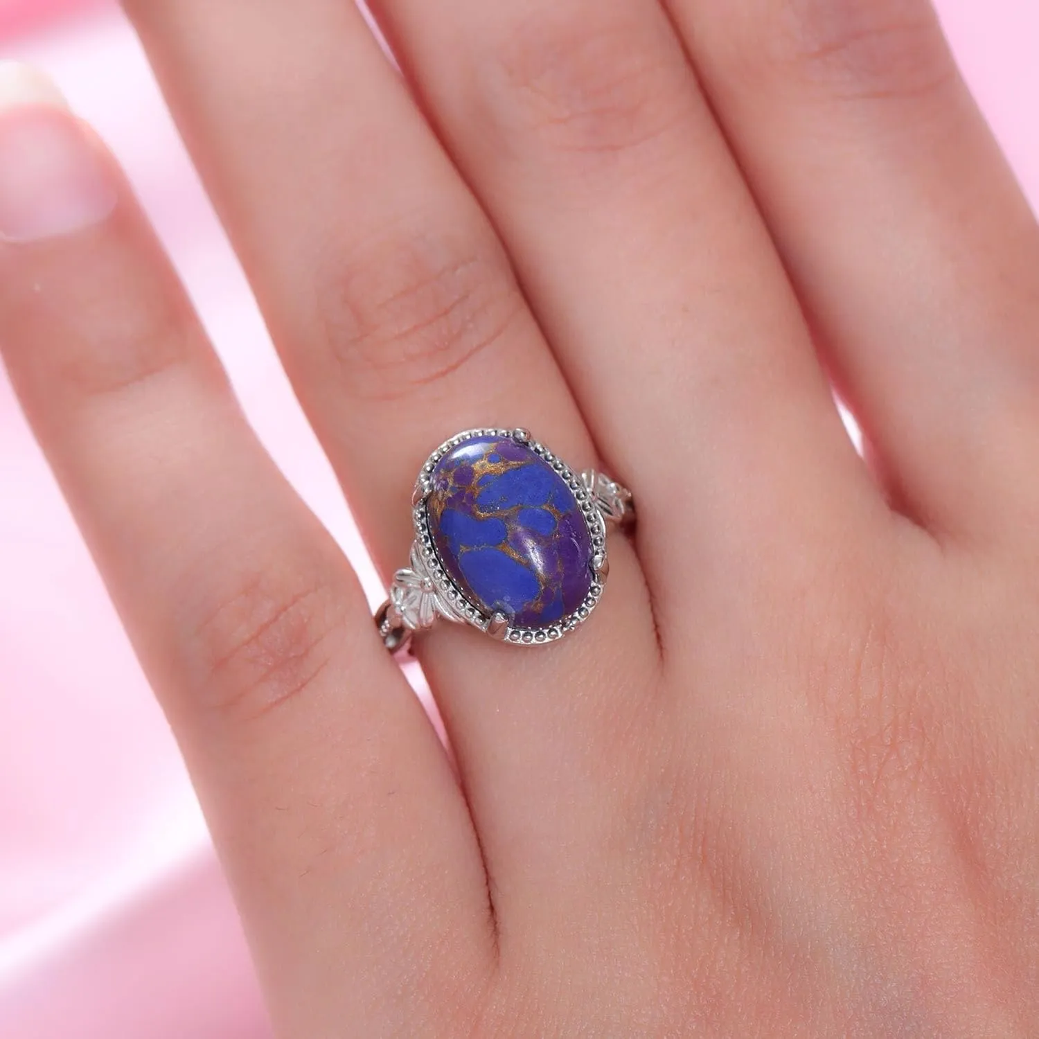 SHOP LC Purple Turquoise Ring Boho Western Solitaire Turquoise Rings for Women Platinum Plated Statement Jewelry Promise Ring Birthday Gifts