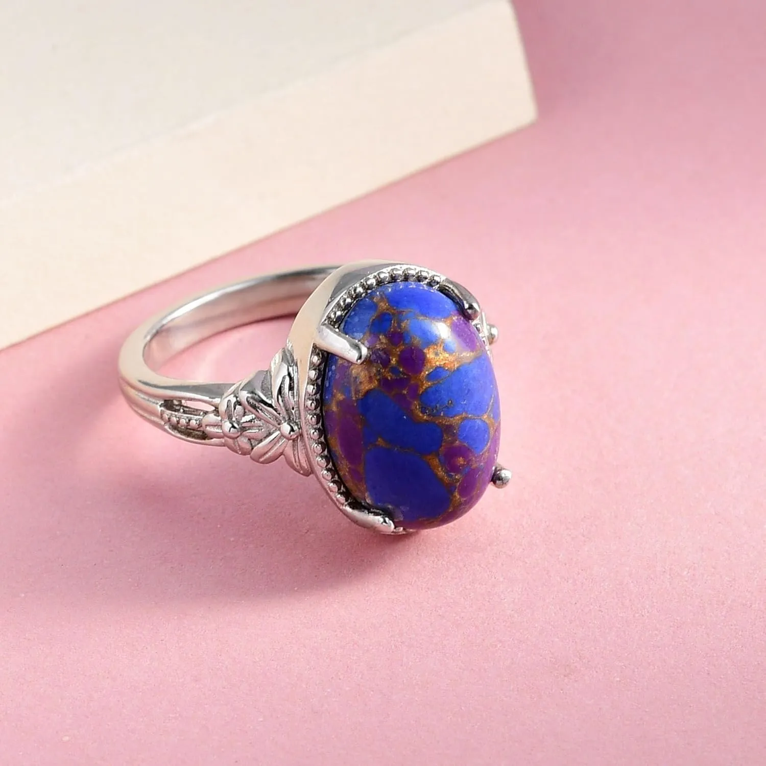 SHOP LC Purple Turquoise Ring Boho Western Solitaire Turquoise Rings for Women Platinum Plated Statement Jewelry Promise Ring Birthday Gifts