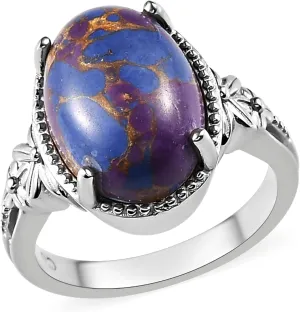 SHOP LC Purple Turquoise Ring Boho Western Solitaire Turquoise Rings for Women Platinum Plated Statement Jewelry Promise Ring Birthday Gifts