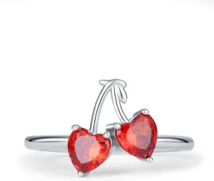 Silver Cherry Rings Jewelry for Women - Delicate Ruby Cherry Ring, Sweet Fruit Jewelry for Her