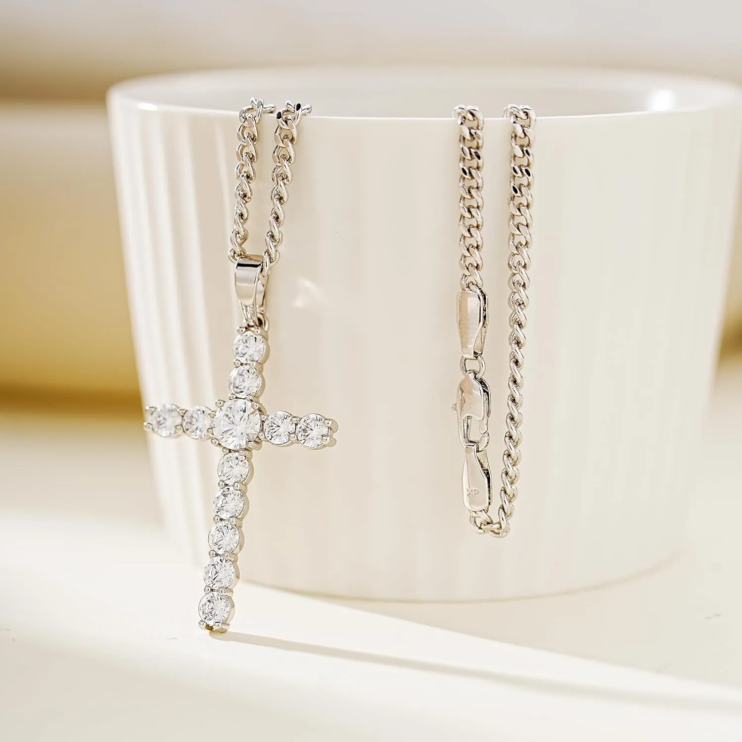Silver Gold Plated Cubic Zirconia Cross Necklaces for Women | Cross Faith Pendant and Cuban Chain Jewelry Easter Christmas Birthday Gifts