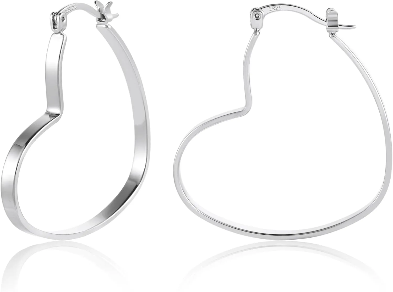 Silver Heart Earrings for Women, Large Heart Hoop Earrings Hypoallergenic Lightweight Flat Statement Earing Silver Jewelry 40mm