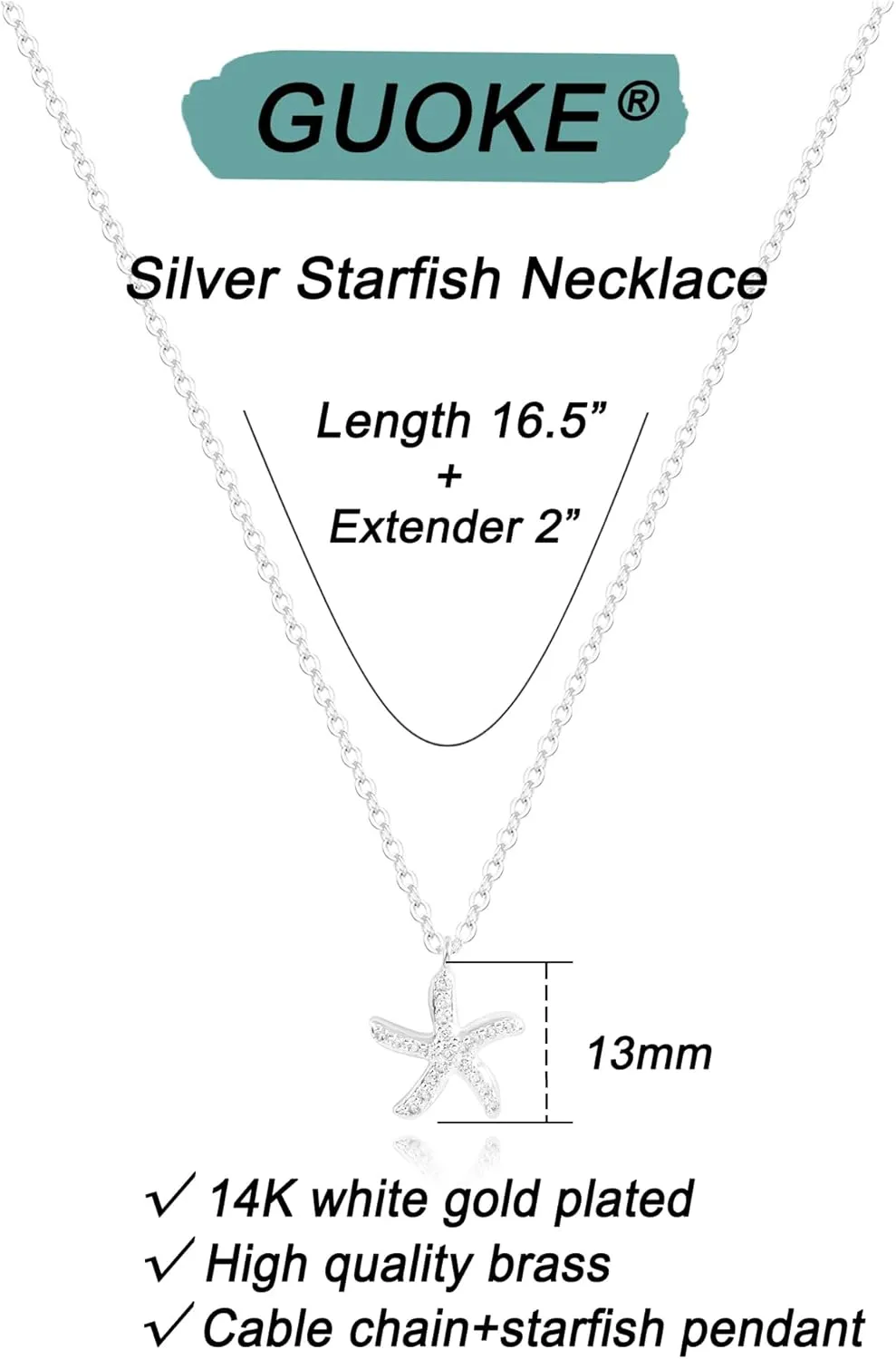 Silver Necklace for Women, 14K White Gold Plated Dainty Infinity Bead Star of David Starfish Sun Hummingbird Butterfly Flower Palm Tree Plane Sunflower Pendant Necklaces Simple Jewelry