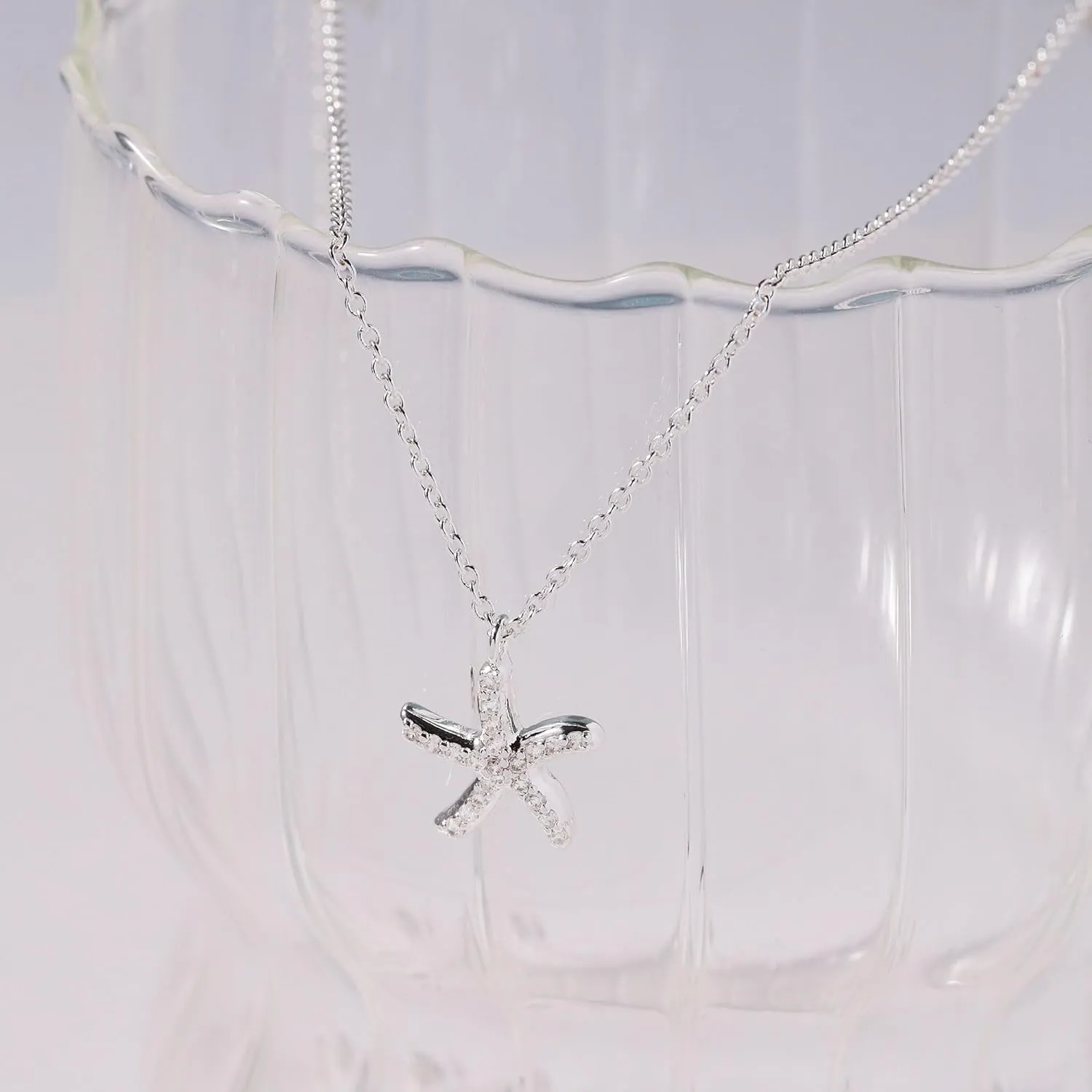 Silver Necklace for Women, 14K White Gold Plated Dainty Infinity Bead Star of David Starfish Sun Hummingbird Butterfly Flower Palm Tree Plane Sunflower Pendant Necklaces Simple Jewelry