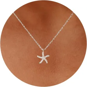 Silver Necklace for Women, 14K White Gold Plated Dainty Infinity Bead Star of David Starfish Sun Hummingbird Butterfly Flower Palm Tree Plane Sunflower Pendant Necklaces Simple Jewelry