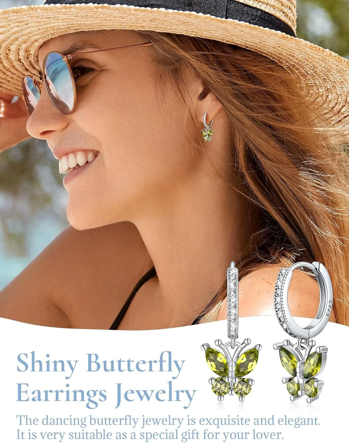 SILVERCUTE 925 Sterling Silver Butterfly Hoop Earrings - 12 Birthstone Butterfly Dangle Earrings, Cute Huggie Hoops Butterfly Jewelry for Women Teen Girls