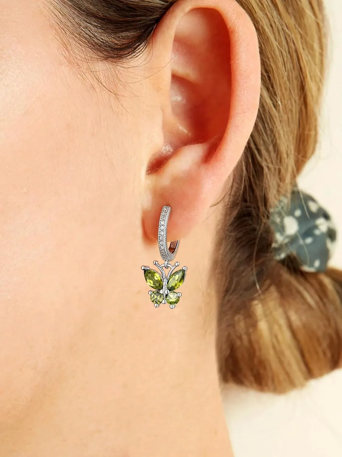 SILVERCUTE 925 Sterling Silver Butterfly Hoop Earrings - 12 Birthstone Butterfly Dangle Earrings, Cute Huggie Hoops Butterfly Jewelry for Women Teen Girls