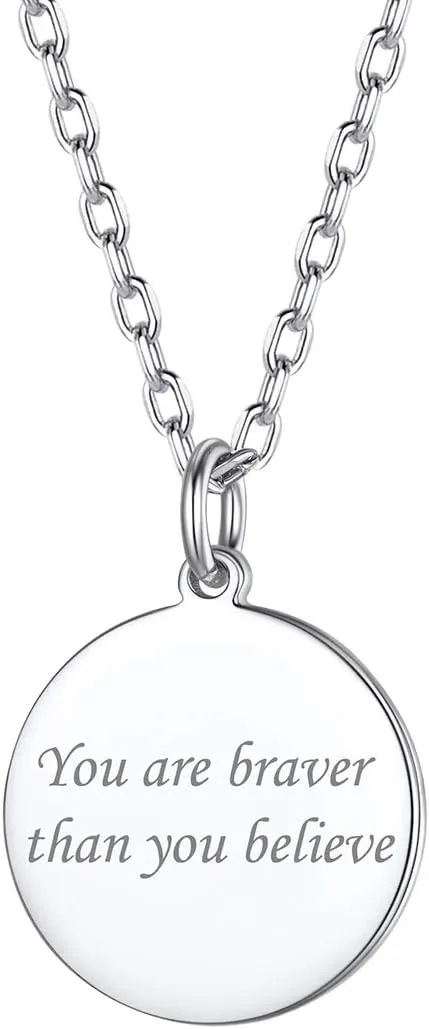 SILVERCUTE Custom Initial Disc Necklace 925 Sterling Silver Minimalist Personalized Circle/Heart Pendant Text Engravable with Name/Date/Locations Medal Necklaces for Men Women
