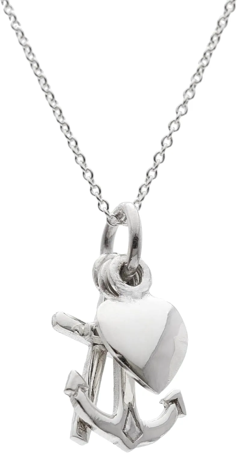 Silverly Women's 925 Sterling Silver Cross Heart Anchor 3 Charm Pendant Chain Necklace, 46cm