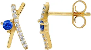 Silvershake Round Shape Gemstone White Gold Plated or Yellow Gold Plated 925 Sterling Silver Minimalist Trendy Chic X O Criss Cross Stud Post Earrings Jewelry for Women