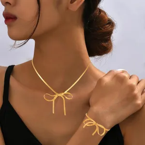 Sixexey Bow Jewelry Set Dainty Gold Necklaces Bowknot Choker Necklace Party Necklace Jewelry for Women