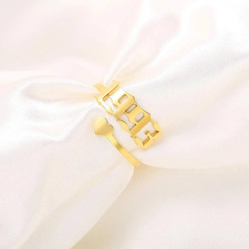 SKQIR Year Open Ring for Women,Initial Number Birth Year Ring Adjustable Promise Rings Engagement Wedding Band Gold/Silver Stainless Steel Ring for Girl Delicate Jewelry Gift