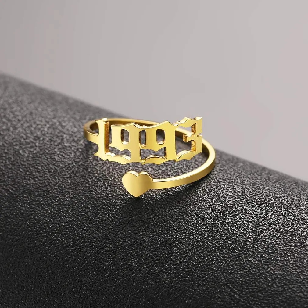 SKQIR Year Open Ring for Women,Initial Number Birth Year Ring Adjustable Promise Rings Engagement Wedding Band Gold/Silver Stainless Steel Ring for Girl Delicate Jewelry Gift