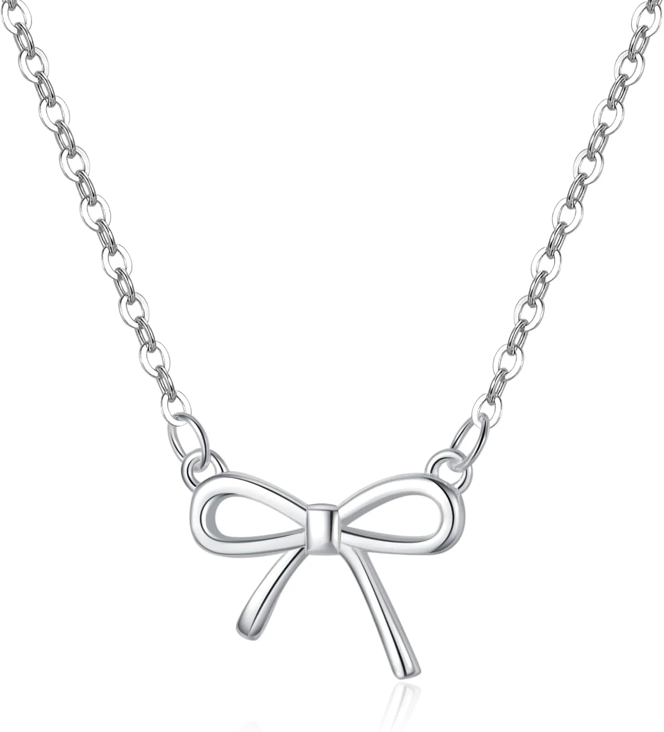 SLUYNZ 925 Sterling Silver Bow Necklace Choker for Women Mother Wife Bow RibbonPendant Necklace Chain Minimalist