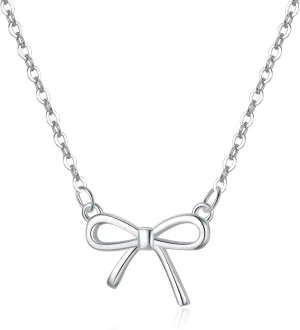 SLUYNZ 925 Sterling Silver Bow Necklace Choker for Women Mother Wife Bow RibbonPendant Necklace Chain Minimalist
