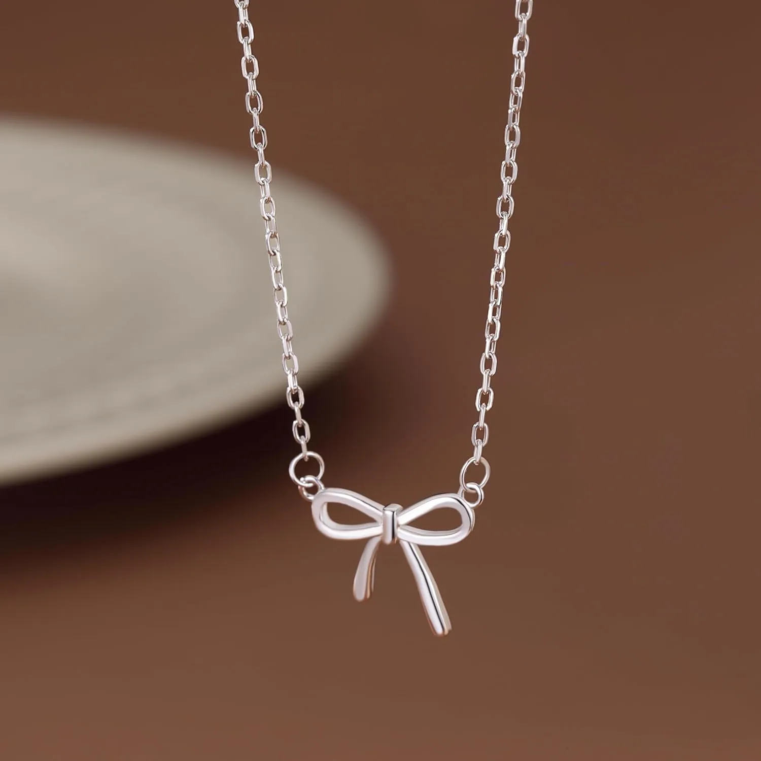 SLUYNZ 925 Sterling Silver Bow Necklace Choker for Women Mother Wife Bow RibbonPendant Necklace Chain Minimalist