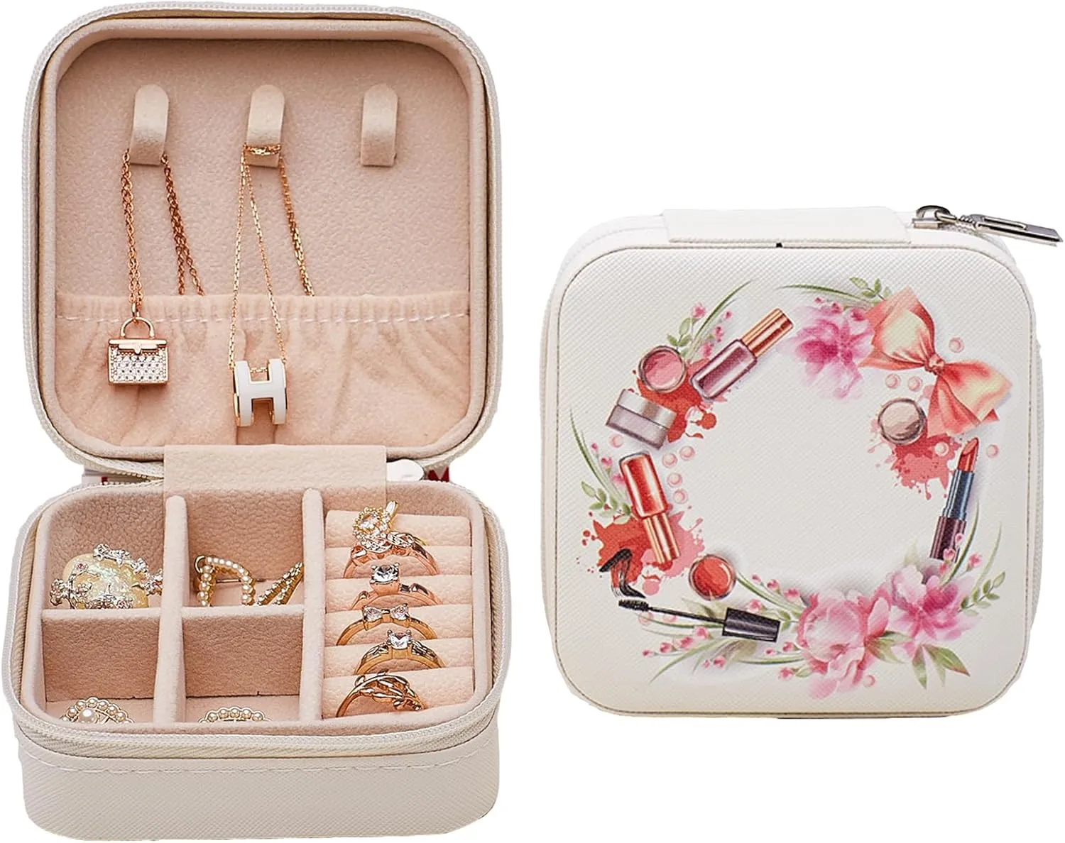 Small Jewelry Box, travel jewelry organizer,travel jewelry organizer,for Ring, Earrings, Bracelet, Earring, Organizer Storage Boxes,graduation gifts for girls (White)