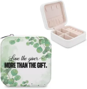 Small Jewelry Box, Travel Small Organizer Portable Display Storage Case for Rings Earrings Necklace, Gifts for Girls Women, Love The Giver More Than The Gift