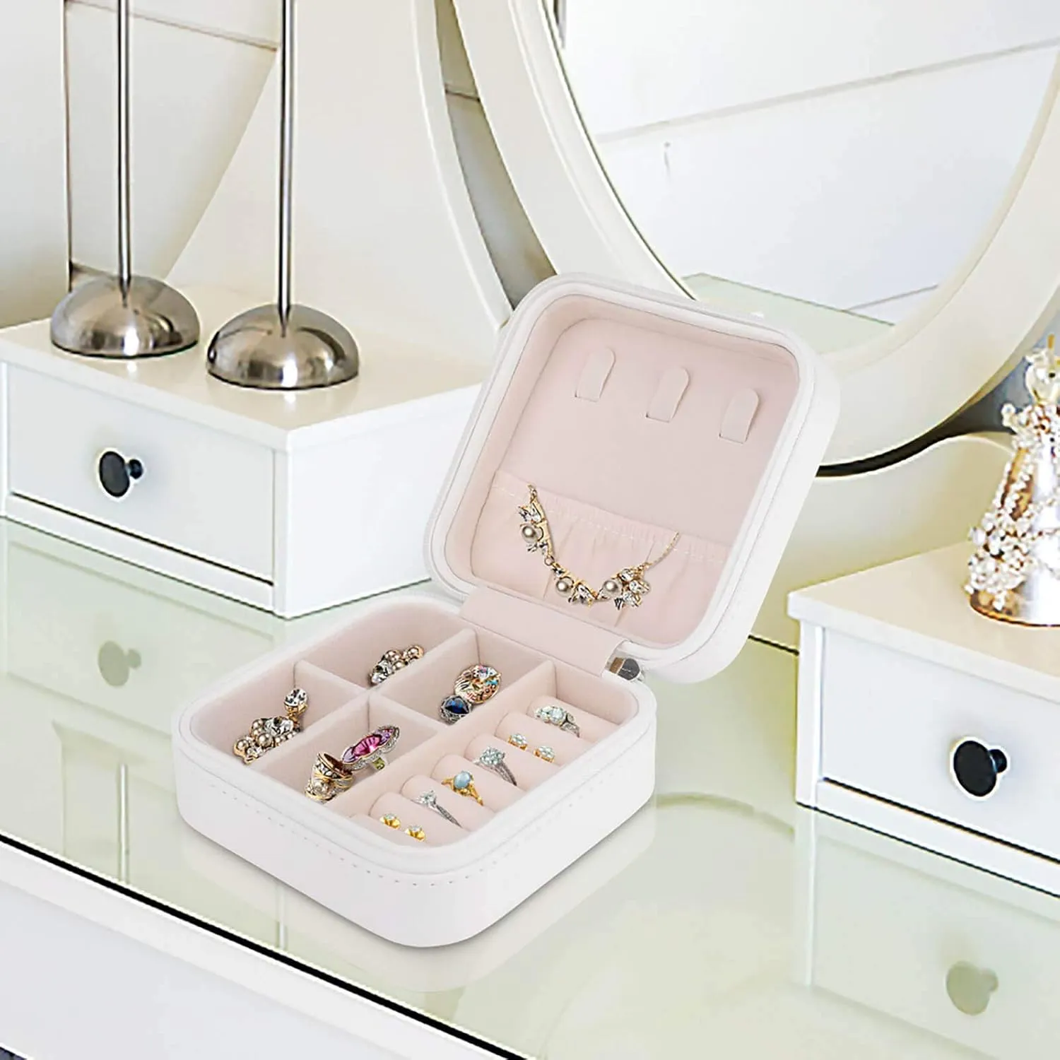 Small Jewelry Box, Travel Small Organizer Portable Display Storage Case for Rings Earrings Necklace, Gifts for Girls Women, Love The Giver More Than The Gift