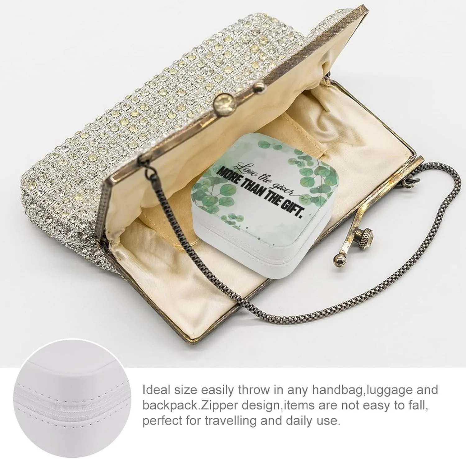 Small Jewelry Box, Travel Small Organizer Portable Display Storage Case for Rings Earrings Necklace, Gifts for Girls Women, Love The Giver More Than The Gift