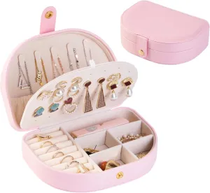 Small Travel Jewelry Box, Leather Waterproof Jewelry Case for Women, Removable Large Capacity Jewelry Organizer, Store Necklaces, Earrings, Rings, Gifts for Women and Girls,2 Layers pink
