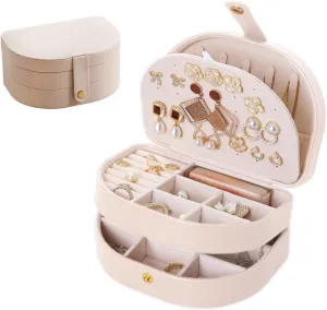 Small Travel Jewelry Box, Leather Waterproof Jewelry Case for Women, Removable Large Capacity Jewelry Organizer, Store Necklaces, Earrings, Rings, Gifts for Women and Girls,3 Layers White