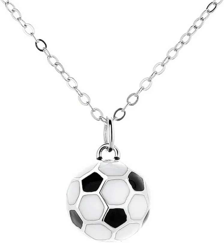 Soccer Ball Pendant Necklace 925 Sterling Silver for Women Fashion Round Ball Charm Necklace Football Sport Choker Necklaces Trendy Sport Fan Jewelry