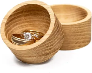Solid Oak Ring Dish - 2" Round .75" Tall Wood Ring Holder | Compact Wooden Jewelry Tray for Bedside, Dresser, Sink | Ideal for Earrings, Engagement & Wedding Rings
