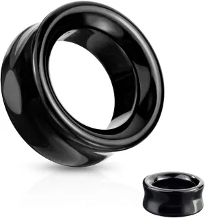 soscene Ear gauges ear plugs Black Obsidian Hollow Tunnels Organic Stone Double Saddle Ear Plugs