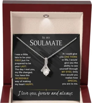 Soulmate Necklace for Her, To My Sole Mate Necklace, Wife Jewelry from Husband, Mothers day, Birthday, Soulmate Jewelry Gift, 14K Pendant with Message Card