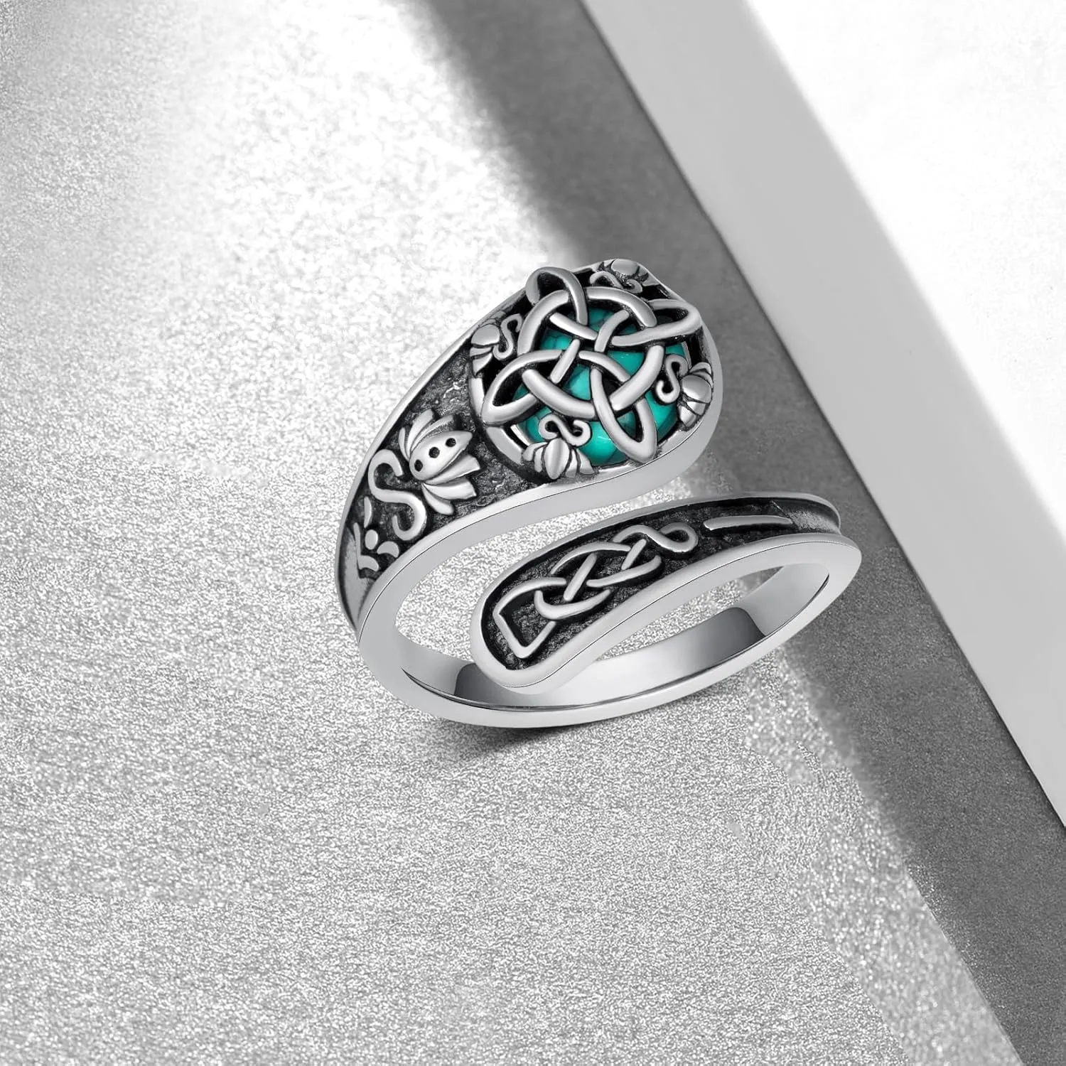 Spoon Rings for Women 925 Sterling Silver Turquoise Spoon Rings Vintage Thumb Rings Jewelry Gifts for Women Men