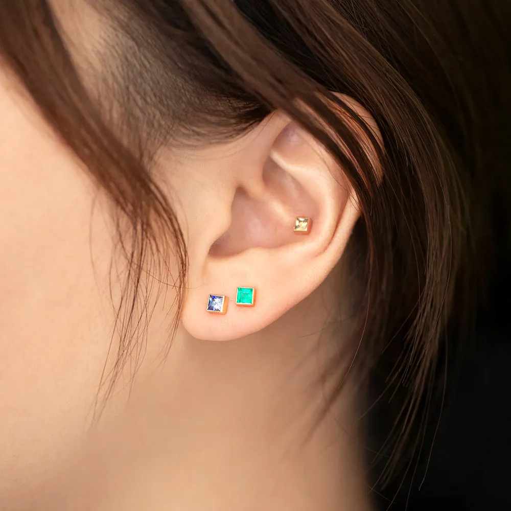Square Frame Stud Earrings - Teal Sapphire
