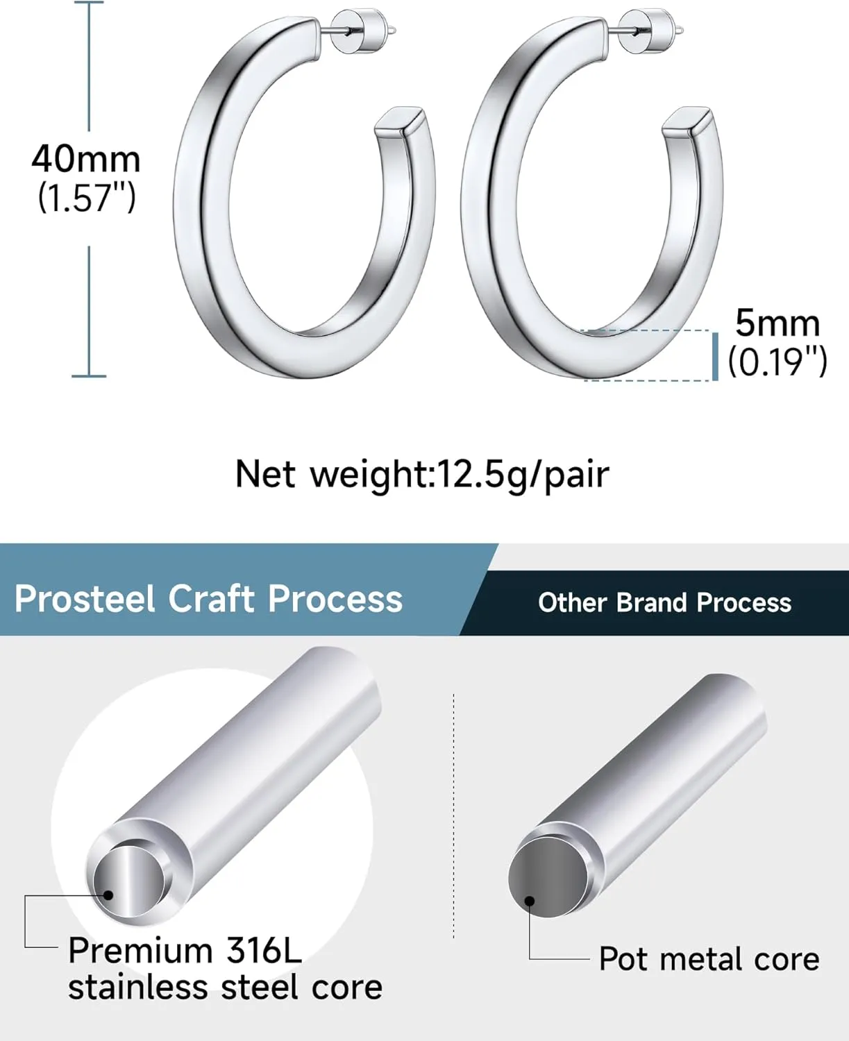 Stainless Steel Chunky Hoop Earrings For Women, Minimalist and Chic, Black/Gold Plated, Round Hoops Earrings Hypoallergenic, Size: 30mm/40mm/60mm/80mm, Come with Box