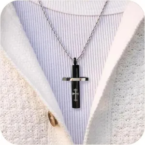 Stainless Steel Cross Pendant Necklace for Men, Christian Black Cross Pendant with 20 Inches Chain Religious Gift